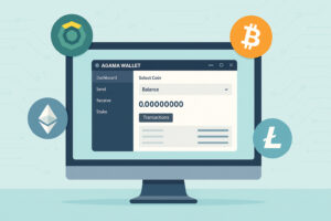 Agama Wallet desktop interface with multiple cryptocurrencies displayed on a computer screen