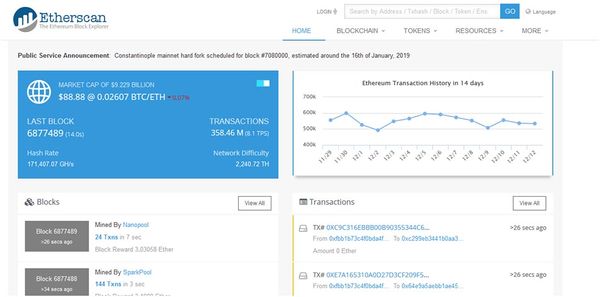 Etherscan dashboard