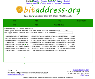 Bitaddress.org service to get the public and private key